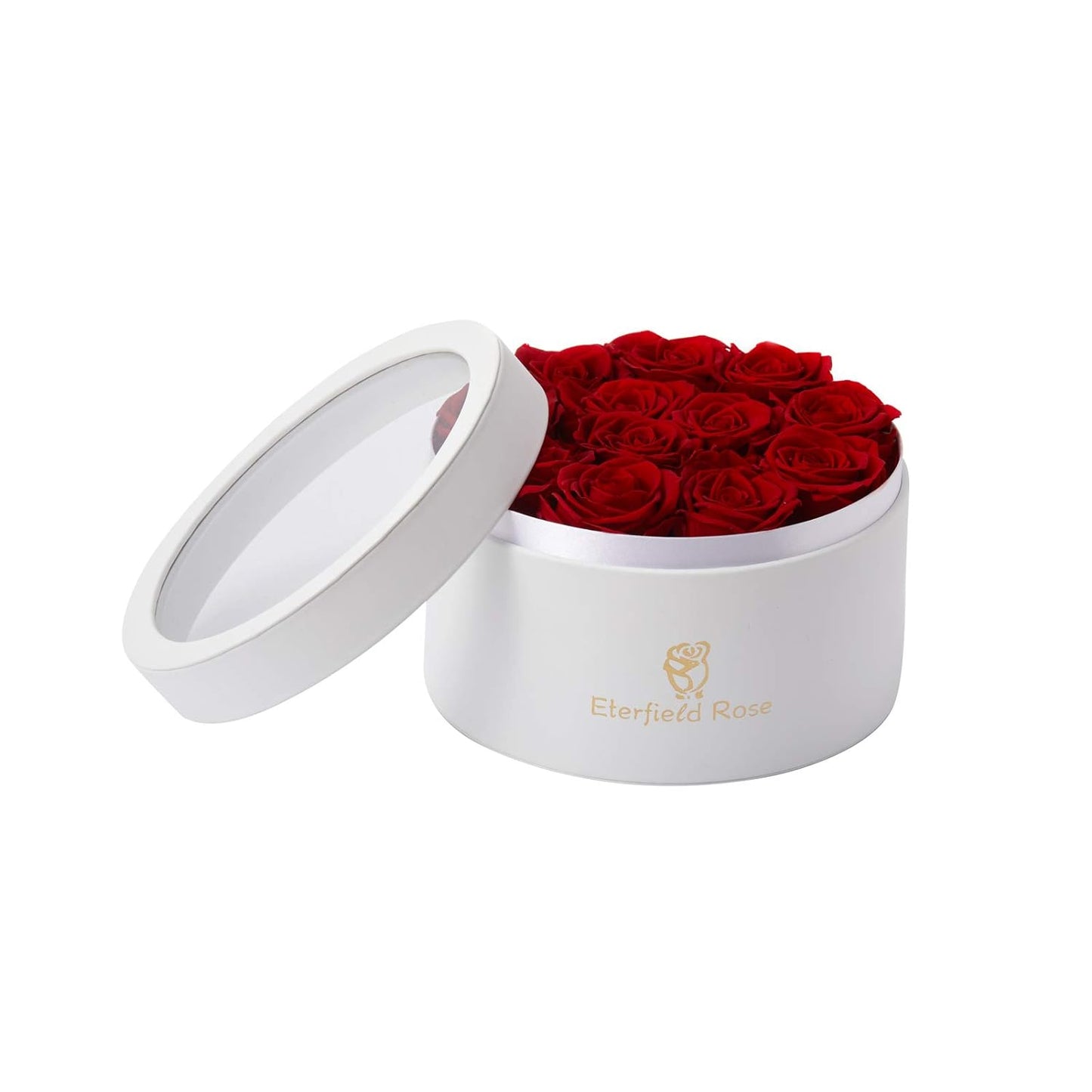 12 Preserved Rose in a Box Real Roses That Last a Year Preserved Flowers for Delivery Prime Gift for Her Valentines Day Mother Day (Red Roses, round White PU Leather Box)